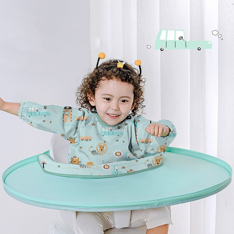     Blue Waterproof Baby Bib with Feeding Tray Bib Tray Baby Eat Dirty Mat Baby Eat Water-Proof Bib