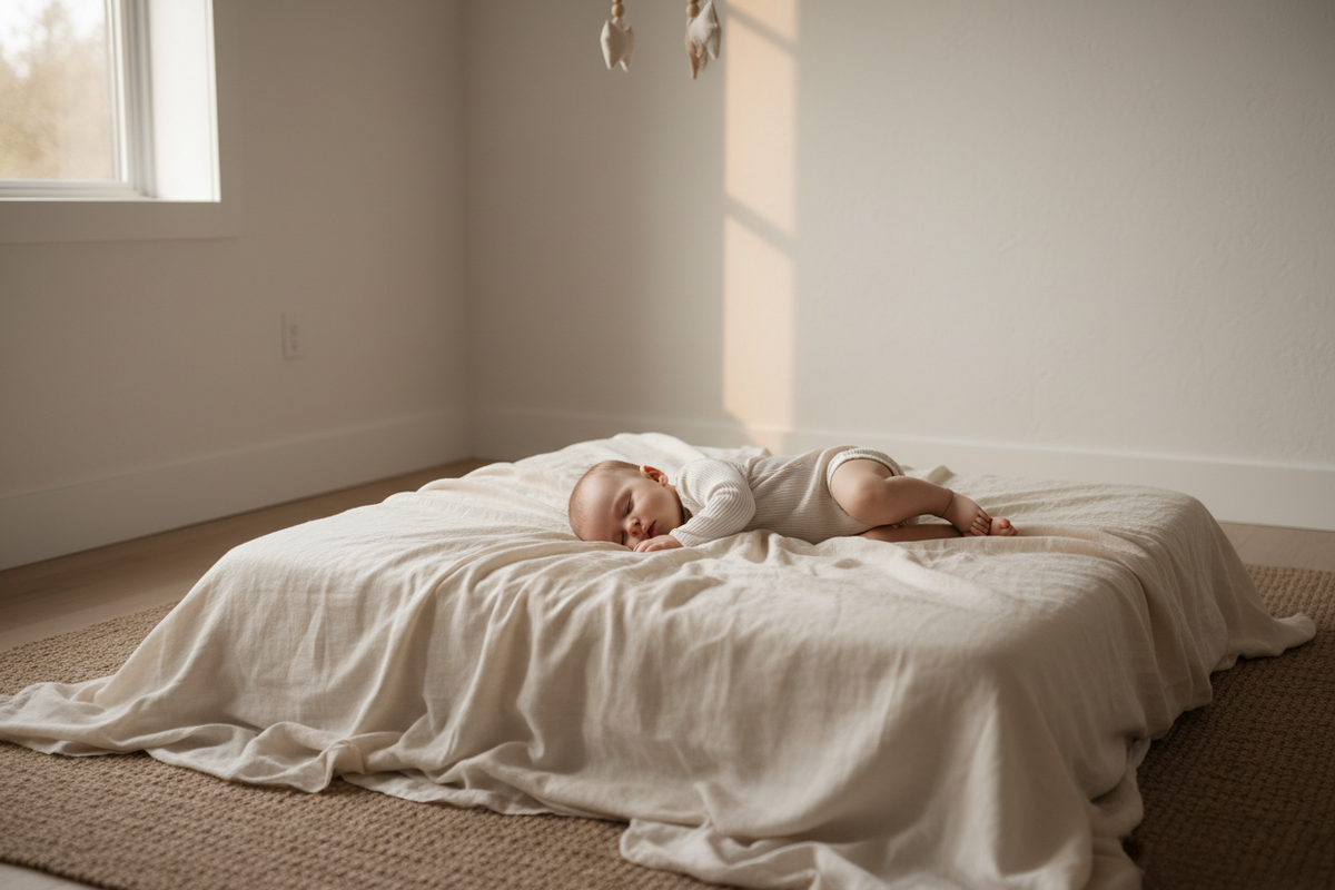 Mother caring for baby in a warm neutral home